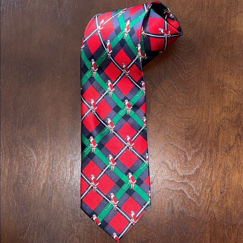 Hallmark Holiday Traditions Silk Necktie Christmas Santa Golf